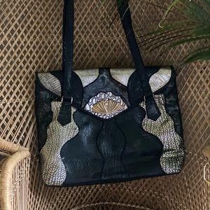 Vintage large faux leather NAS purse